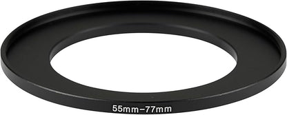 55-77mm Metal Step-Up/Down Ring Adapter Compatible with Mirrorless Cameras DSLR Lens, UV CPL ND Filter Thread Converter, Black