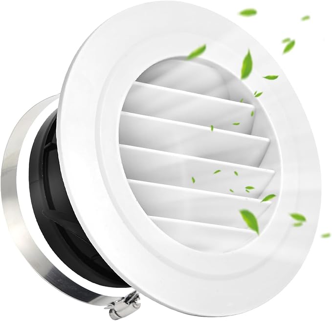 Soffit Vents 8 Inch, Round Exhaust Air Vent Cover with Built-in Fly Screen for Bathroom Kithchen Office Home, White 1P