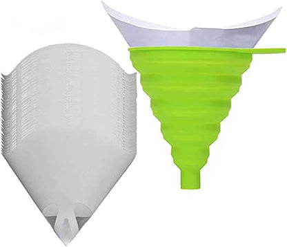 200PCS Paper Paint Strainers with 100 m Filter Tips and 1 PCS Stretch Silicone Funnel, Cone Shaped Nylon Mesh Funnel W/Hooks