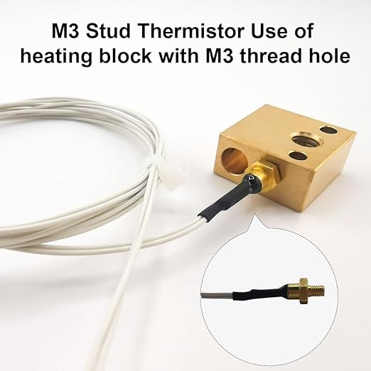 Ender 3 M3 Thermistor 300°C 1m/39.4Inch, 3D Printer M3 Stud Thermistor, NTC 100K 3950 Thermistor Use for Ender 3/Ender 3 Pro/Ender 3 v2 CR10,CR10s J-Head 3D Printer Hotend Thermistor,