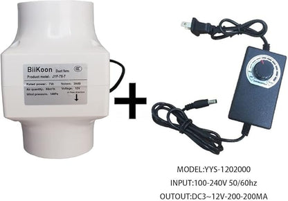 12V 3 Inch Inline Duct Fan Ventilation Exhaust Booster 32cfm Air Cooling Vent Fan 7W Blower for Carbon Filter Vents Grow Tents Basements (Color : Adjustable Speed, Size : 7w)