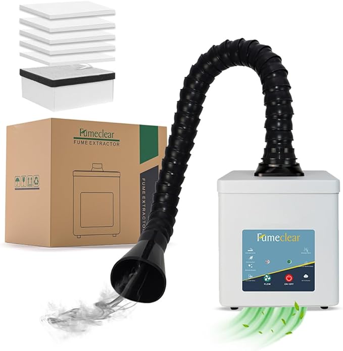FumeClear FC2001A Solder Fume Extractor, 120 to 180m³/h Strong Suction, 3-speed Adjustment, Low Noise High Efficiency Fume Removal, For 110V to 220V Wide Voltage Suitable for Desktop Soldering Iron