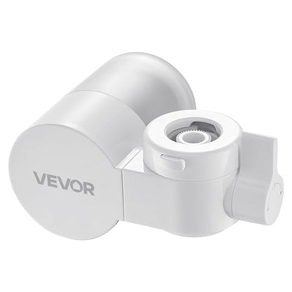 VEVOR Faucet Mount Water Filter, Horizontal Water Purifier for Sink Tap, Carbon Fiber Filters, Removes Chlorine Lead with 1 Filter, Fits Most Kitchen or Bathroom Faucets, White