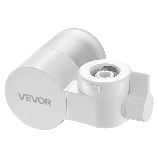 VEVOR Faucet Mount Water Filter, Horizontal Water Purifier for Sink Tap, Carbon Fiber Filters, Removes Chlorine Lead with 1 Filter, Fits Most Kitchen or Bathroom Faucets, White