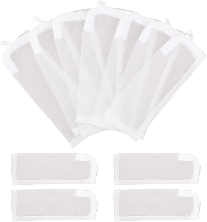 BOXOB 10pcs Aquarium Filter Media Bags, 100 Micron Extra Fine Media Filter Small Mesh Bags Purigen Sock for Fish Tank with Plastic Zipper for Activated Carbon Resin (7.9x3 Inch)