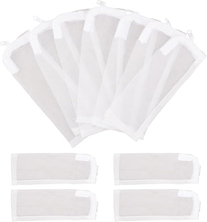 BOXOB 10pcs Aquarium Filter Media Bags, 100 Micron Extra Fine Media Filter Small Mesh Bags Purigen Sock for Fish Tank with Plastic Zipper for Activated Carbon Resin (7.9x3 Inch)