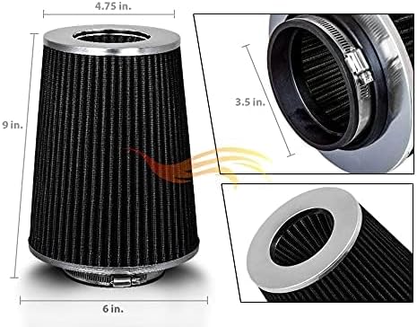 BLACK 3.5" 89 mm Inlet Truck Air Cone Replacement Performance Washable Clamp-On Dry Air Filter (8" Tall)