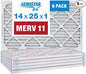 Aerostar 14x25x1 MERV 11-6 Count - Pleated Furnace & Air Conditioner Filters - Removes Dust, Cold & Flu Germs, Lint, Mold, Pet Dander, Allergy-Causing Pollen, Smog & Smoke