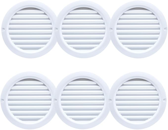 VENTS-US - 4" White Round Plastic Vent Cover with Built-in Insect Screen Mesh and Flange for Air Supply or Exhaust Air Applications - Compatible with 4 Inch Diameter Ducts (6-Pack)