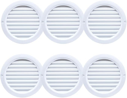 VENTS-US - 4" White Round Plastic Vent Cover with Built-in Insect Screen Mesh and Flange for Air Supply or Exhaust Air Applications - Compatible with 4 Inch Diameter Ducts (6-Pack)