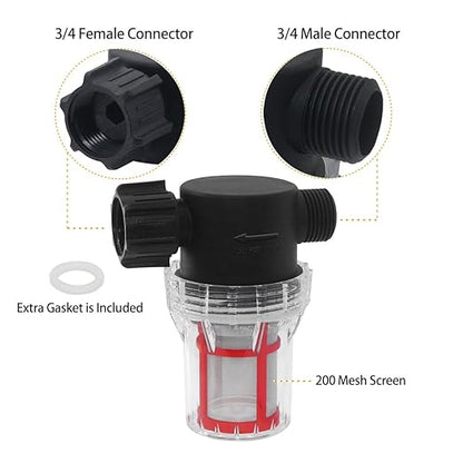 GIEX 200 Mesh Garden Hose Filter with Quick Connect, 3/4" GHT Thread Sediment Trap for Irrigation, Drip System, Misting, Greenhouse & Pressure Washer