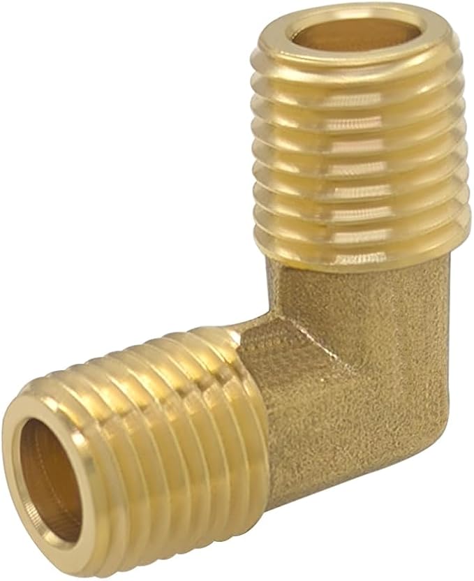 Hooshing 1/4 Inch NPT Elbow 90 Degree Street Elbow 1/4" NPT Male to 1/4" NPT Male Thread Brass Pipe Fitting, 2 Pack