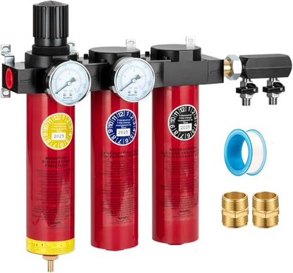 NANPU Z Series 3-Stage Air Filtration System - Sintered, Fine, & Charcoal Filters, 3/4" NPT Inlet, 1/4" NPT Outlet Module, 0-230 psi Gauge, 127 CFM @ 6 bar, Metal Housing, Auto Drain