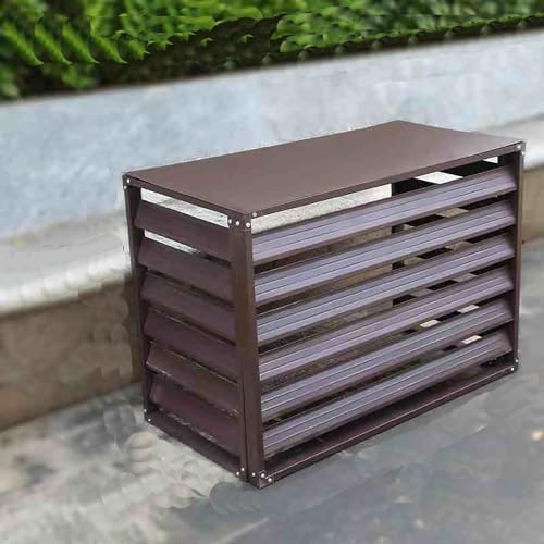 Outdoor Air Conditioner Cover Aluminum Decorative Fence Privacy Screen Protective Grilles for Heat Pumps Trash Can Enclosure Flower Stand Perfect for Concealing (Brown 110x60x80cm)