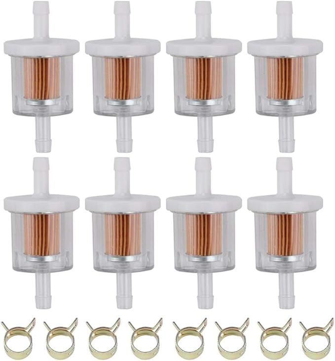Tvent 1/4" Fuel Filter 691035 493629 for brigs and straton with Fuel line Camp Replacement for Kawsaki 49019-0027 49019-7001 845125 Motorcycle Motor Lawn Tractor Mower (Pack of 8)