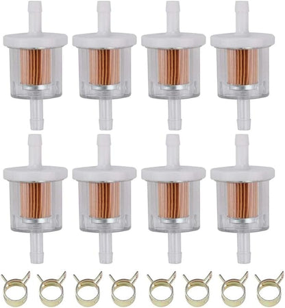 Tvent 1/4" Fuel Filter 691035 493629 for brigs and straton with Fuel line Camp Replacement for Kawsaki 49019-0027 49019-7001 845125 Motorcycle Motor Lawn Tractor Mower (Pack of 8)