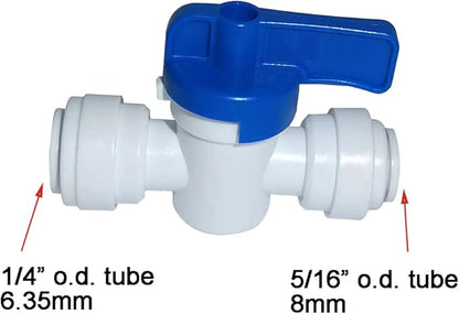Food-Grade Quick Connector Push-In Tube Fitting,5/16" to 1/4" O.D. Reducing Shut Off Valve for Reverse Osmosis Water Filter Purifier (Pack of 10)
