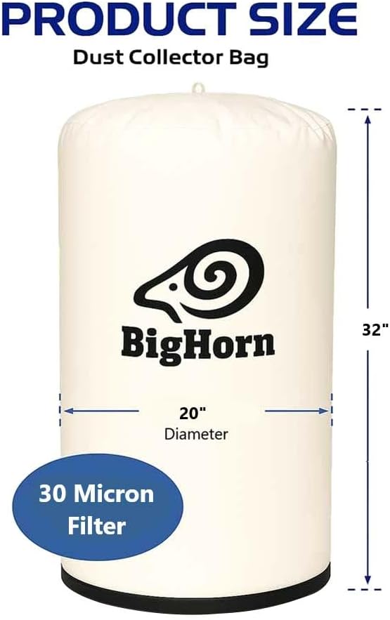 BIG HORN 11766 20 Inch Dia 30 Micron Dust Filter Bag 20 Inch x 32 Inch Long Replaces OEM# A04526, A04496, 708698