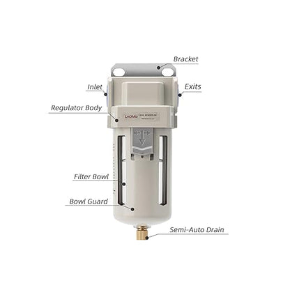 Industrial Air Dryer Filter 1/2”NPT,0-150PSI,Air Compressor Water Separator,Air Compressor Filter AF4000-04,5 Micron Brass Element,Semi-Auto Drain,Poly Bowl
