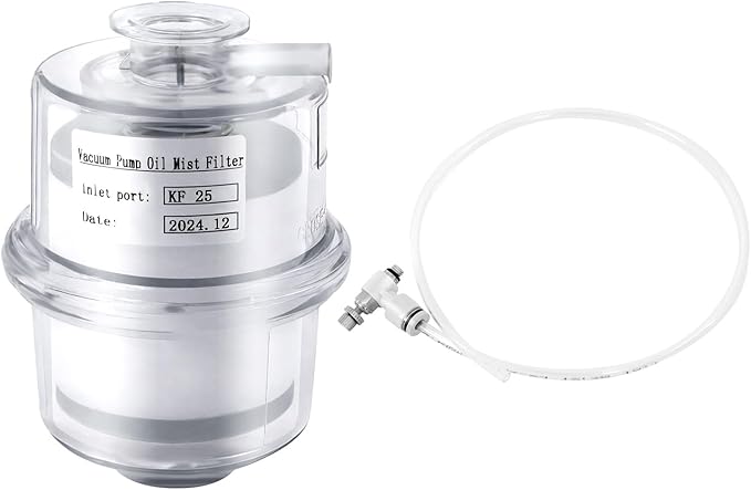 95% Efficiency Oil Mist Filter, Vacuum Pump Filter with KF25 Flange & Drain Pipe, for Pumps ≤2.11Gal/s