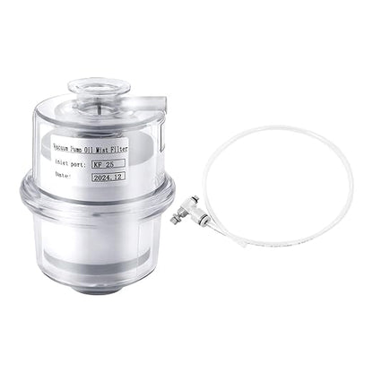KF25 Oil Mist Filter, Vacuum Pump Exhaust Oil Mist Filter with 15.75 in Oil Drain Pipe, Oil Removal Up to 95%, Built-in Glass Fiber Filter Material, Vacuum Pump Filter for Industrial Production