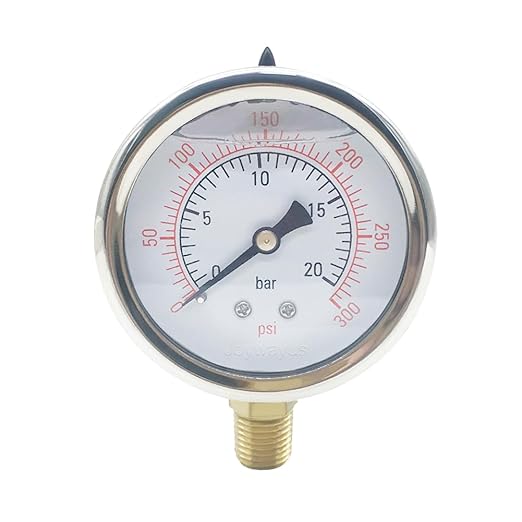Joywayus Pressure Gauge 0-300 PSI Brass 1/4" NPT Male Thread Lower Mount, Glycerin Filled, Stainless Steel Case, Multiple Function