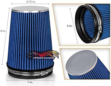 BLUE 6" 152 mm Inlet Truck Air Cone Replacement Performance Washable Clamp-On Dry Air Filter (8" Tall)