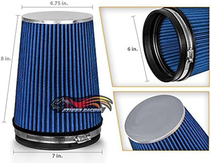 BLUE 6" 152 mm Inlet Truck Air Cone Replacement Performance Washable Clamp-On Dry Air Filter (8" Tall)