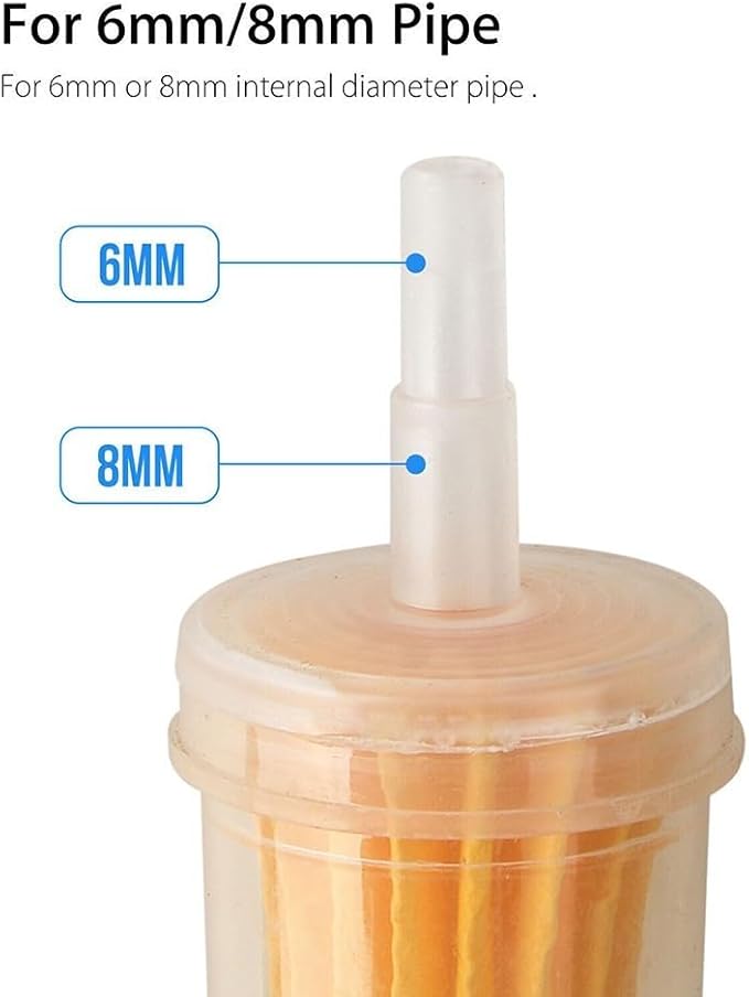Inline Plastic Fuel Filters Set 10 Pieces For Lawn Garden Equipment And Gas Powered Engines, 6mm/8mm Compatibility