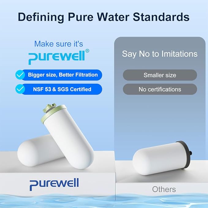 Purewell K Series 4-Stage 7-In Ceramic Water Filter Replacement, Certified to Remove 99% PFAS & Chlorine, Lead, Compatible with Berkey, ProOne & Doulton Gravity Water Filter System (2-Pack)
