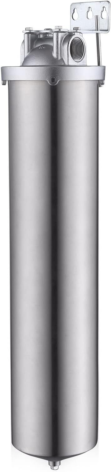 Amwater NSF/ANSI 42 Certi Stainless Steel Jumbo Size Filter Housing for 20" Filter Cartridge, 1" NPT Water Filter Housing, Drain Valve Style C (Square Head)