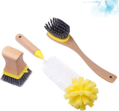 Natural Wood Handle Sponge Scrubber Tile Scrubber Brush Cleaner Kitchen Cleaning Tools Safe Odorless