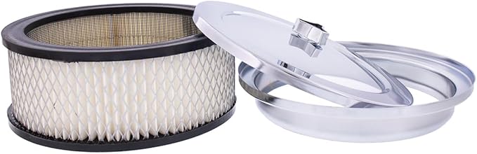 United Pacific S1106 Chrome 6 ⅜ inch Air Cleaner Assembly, Low Profile, Die-Cast Chrome Plated Wing Nut, Filter Included – One Air Cleaner Assembly