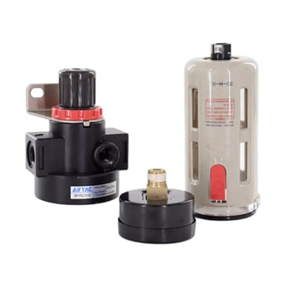 Compressed Air Pressure Filter Regulator Airtac BFR3000 3/8'' NPT 0-140 PSI Combo Piggybac Adjustable,Bracket,Gauge Semi-Auto Drain