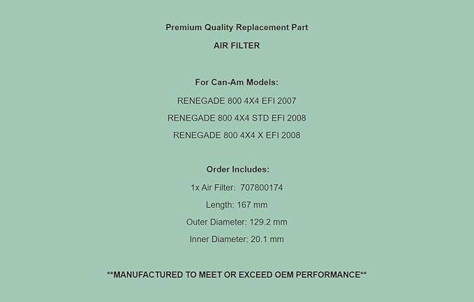 Generic Replacement Air Filter For Can-Am Renegade 800 4X4 Std X EFI 2007-2008