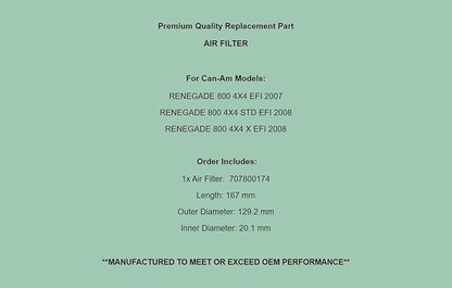 Generic Replacement Air Filter For Can-Am Renegade 800 4X4 Std X EFI 2007-2008