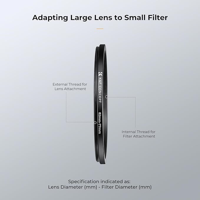 K&F CONCEPT 11 Pieces Metal Step Down Filter Adapter Rings Set, for Large Size Lens Add Small Size Filter 67-62mm 72-67mm 77-72mm 82-77mm for Camera Lens