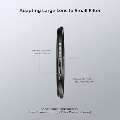 K&F CONCEPT 11 Pieces Metal Step Down Filter Adapter Rings Set, for Large Size Lens Add Small Size Filter 67-62mm 72-67mm 77-72mm 82-77mm for Camera Lens