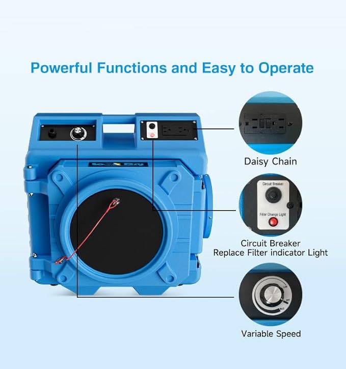 550 CFM Air Scrubber, Air Purifier with 3 Stage Filtration, Air Machine for Industrial and Commercial Use, Air Mover Dehumidifier with MERV-10 Filter, HEPA, Activated Carbon Filter (Blue)