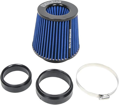 KYOSTAR Universal 3/3.5/4" (75/89/100mm) High-Flow Air Filter, Reusable Cone Cold Air Intake, High Performance Clamp-On Car High Flow Dry Air Kit, Flange Diameter: 3/3.5/4 Inch, Height: 6.2 Inch, Blue