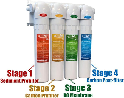 No Tools Required Home Reverse Osmosis Drinking Water System 4 Stage NTR Quick-Change Under-The-Sink for Point of Use Home RO