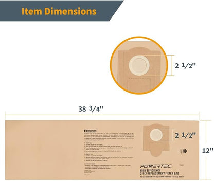 POWERTEC Shop Vacuum Bags 3PK for Fein 913048K01, 69908195016 Vacuum Bag, Replacement Filter Bags for Fein Turbo III 9-77-25, 9-88-35 Wet/Dry Vac Dust Collection Bags, Shop Vacuum Accessories for Fein