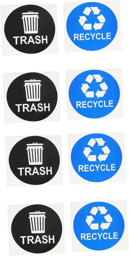 8pcs Garbage Can Stickers Waste Sorting Decals Recycling Bin Sticker Kitchen Trashcan Decals PVC Material