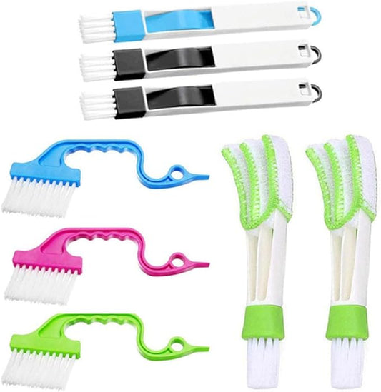 TEHAUX 8pcs Window Groove Cleaning Brush Set Scrubber for Wet and Dry Use, Multi-Size Gap Brushes for Window Tracks and Crevices, Household Cleaning Tools for Indoor Dust Removal