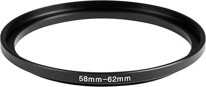 58-62mm Metal Step-Up/Down Ring Adapter Compatible with Mirrorless Cameras DSLR Lens, UV CPL ND Filter Thread Converter, Black