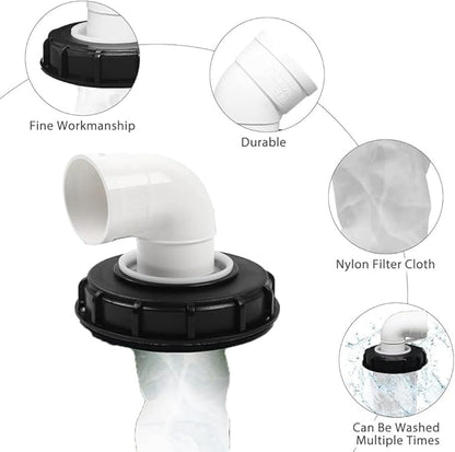 samou IBC Lid Filter 165 mm 90° Ton Barrel Cover with Nylon Washable IBC Tank Lid Filter for mounting on IBC Container Rainwater Tank IBC 1000 Liters DN150 (90° Angle)