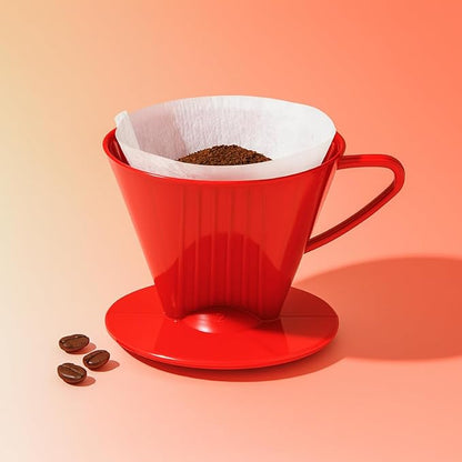 Fino Pour-Over Coffee Brewing Filter Cone, Number 2-Size, Red, Brews 2 to 6-Cups