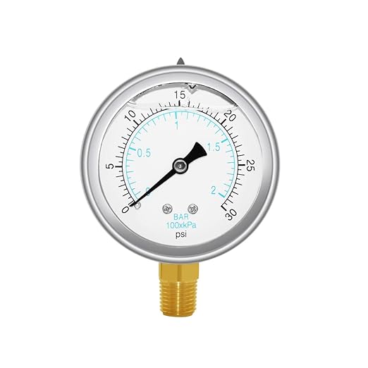 Joywayus Pressure Gauge 0-30 PSI Brass 1/4" NPT Male Thread Lower Mount, Glycerin Filled, Stainless Steel Case, Multiple Function