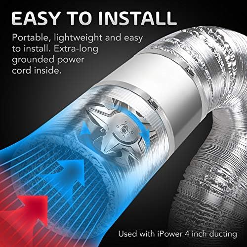 iPower Inline Booster Duct Fan 4" HVAC Exhaust Ventilation Blower with Low Noise for Bathrooms, Kitchens, Basements, Attics, Grow Tents