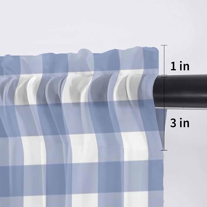 Lemon Sheer Valance Curtains, Summer Fruit Floral Wood Grain Blue Plaid Light Filtering Kitchen Valances Rod Pocket Voile Curtain Window Treatment for Bedroom/Living Room/Basement 42Wx12L